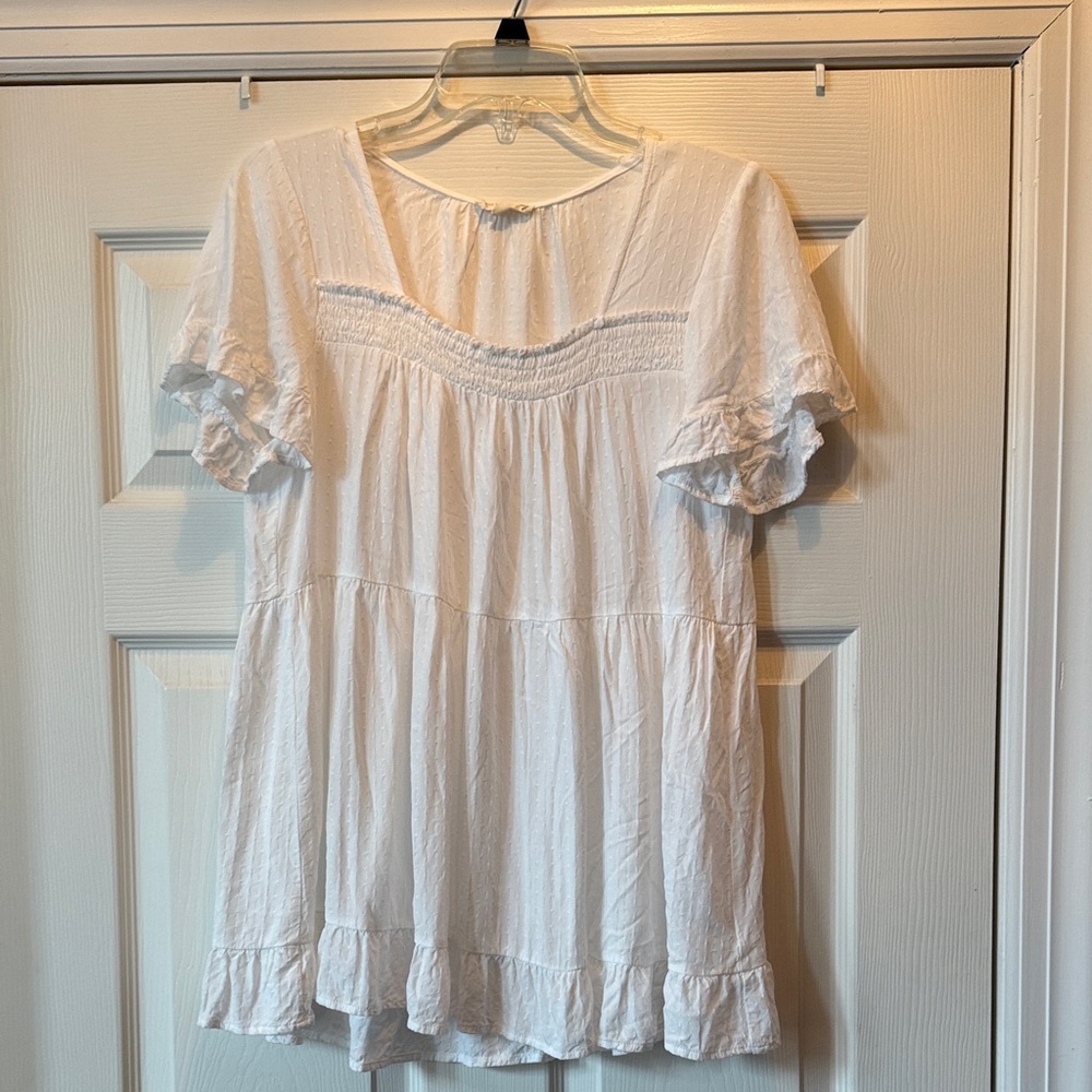 Jane and Delancey White Ruffle Sleeve Tunic